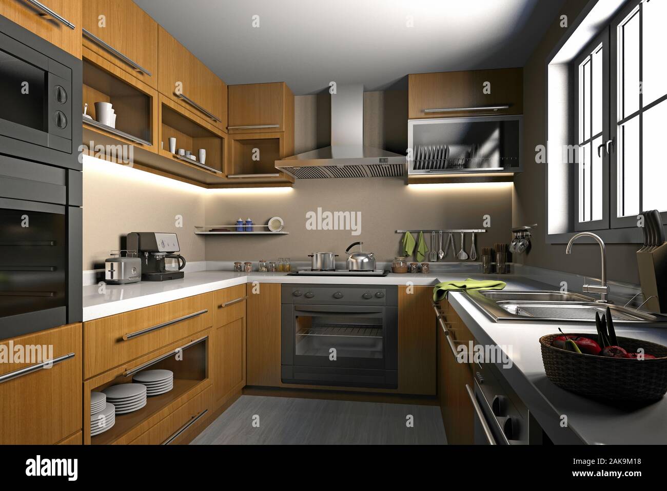 3d render of modern home kitchen Stock Photo