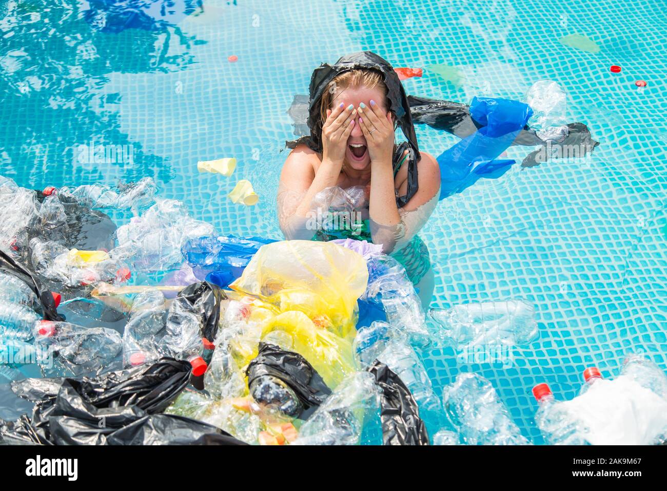 Ecology, plastic trash, environmental emergency and water pollution ...