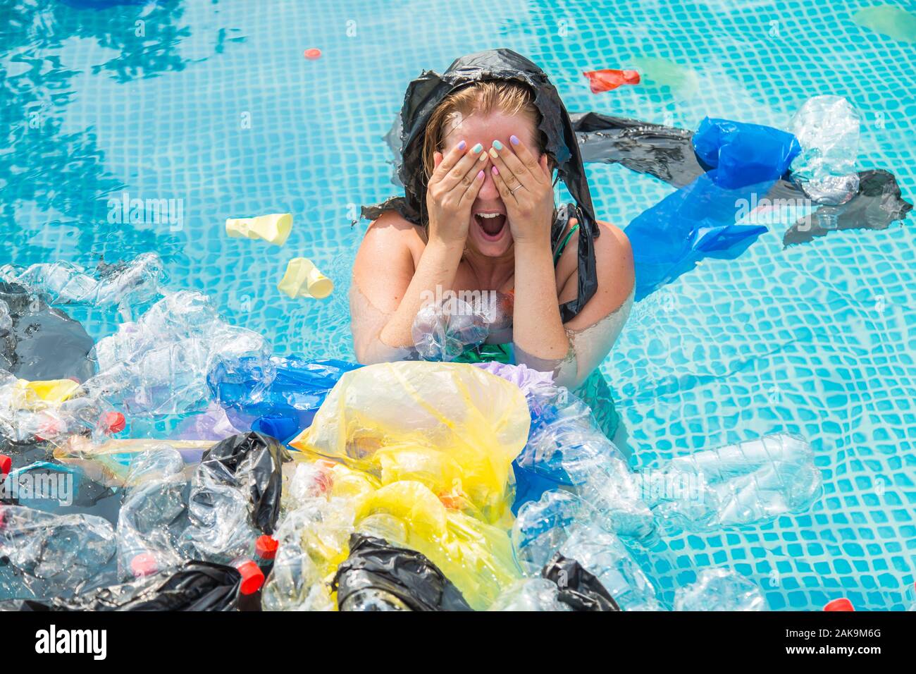 Ecology, plastic trash, environmental emergency and water pollution ...