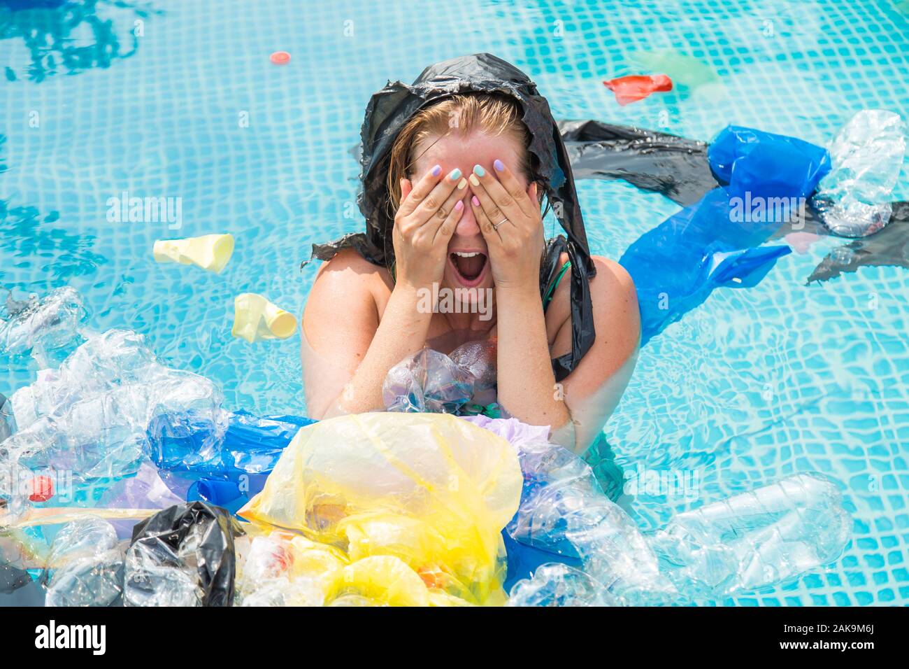 Ecology, plastic trash, environmental emergency and water pollution ...