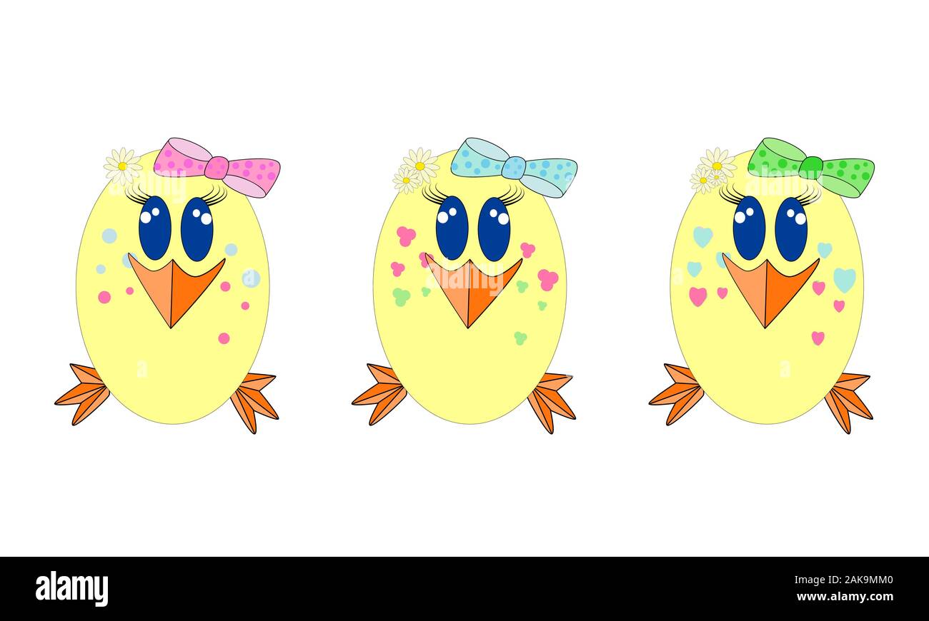 Easter eggs isolated on white background. Cartoon Easter egg shaped funny  chickens set. Yellow egg shape with cute chicken face. Vector illustration  Stock Vector Image \u0026 Art - Alamy, image size:1300x870