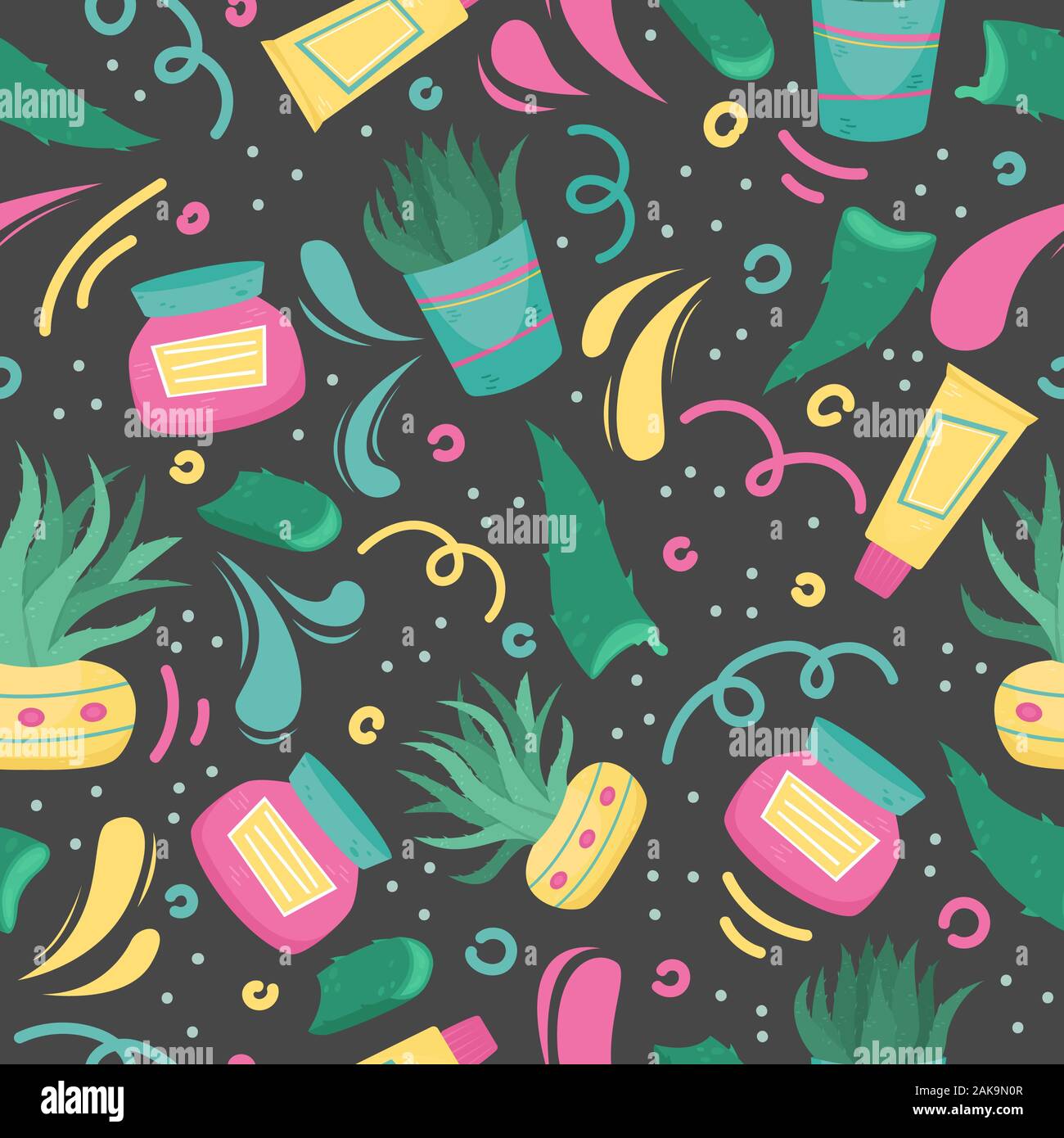 Creative vector seamless pattern with Aloe Vera. Home medicinal plants. Stock Vector