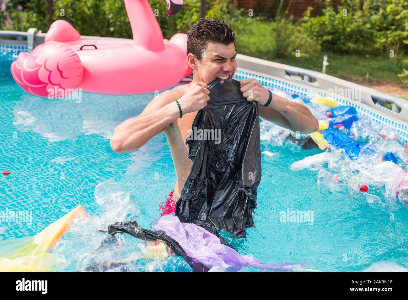 Ecology, plastic trash, environmental emergency and water pollution ...