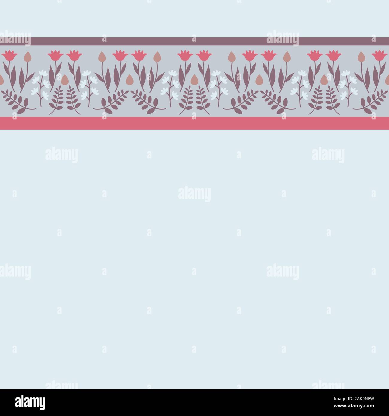 Decorative ribbon with floral ornament. Seamless pattern with beautiful