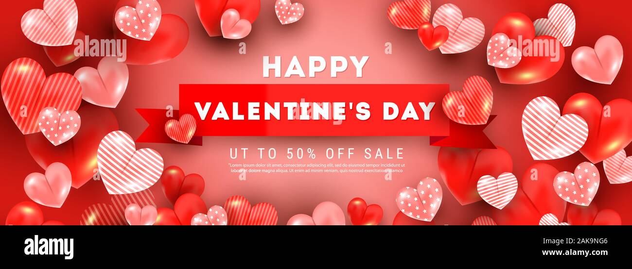 Happy valentines day sale vector greeting banner template with ...