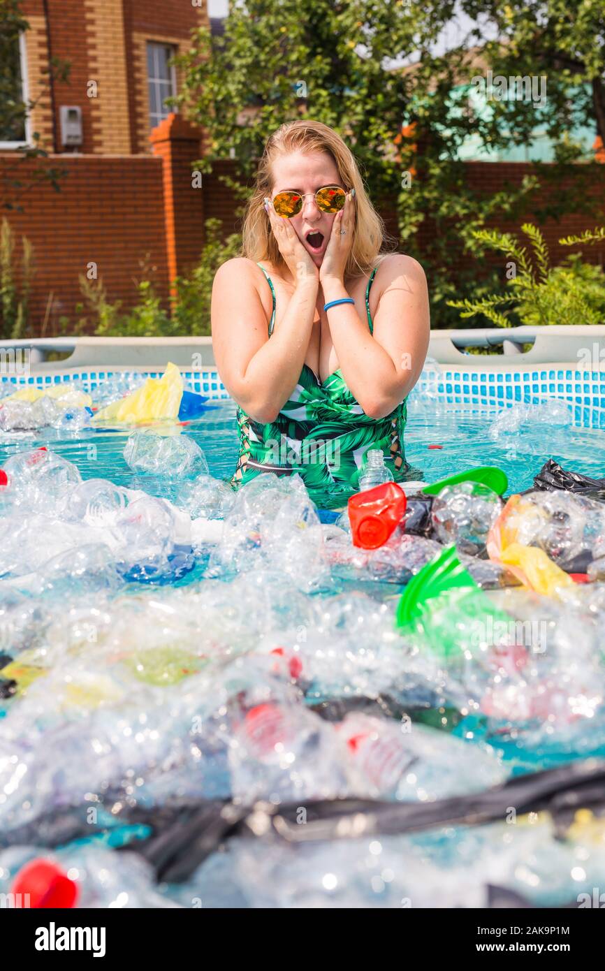 Ecology, plastic trash, environmental emergency and water pollution ...