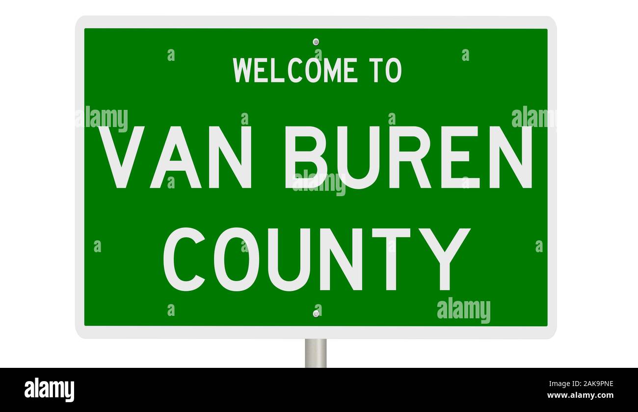 Rendering of a green 3d highway sign for Van Buren County Stock Photo