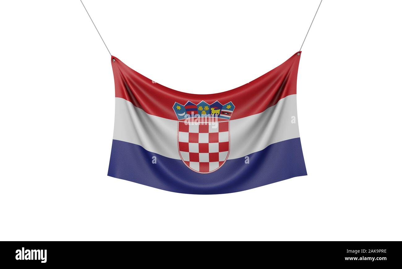 Croatia national flag hanging fabric banner. 3D Rendering Stock Photo