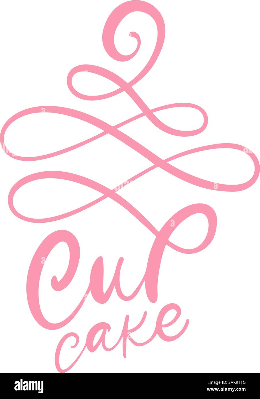 Cupcake vector flourish calligraphic text with logo. Sweet cupcake with cream muffin, vintage