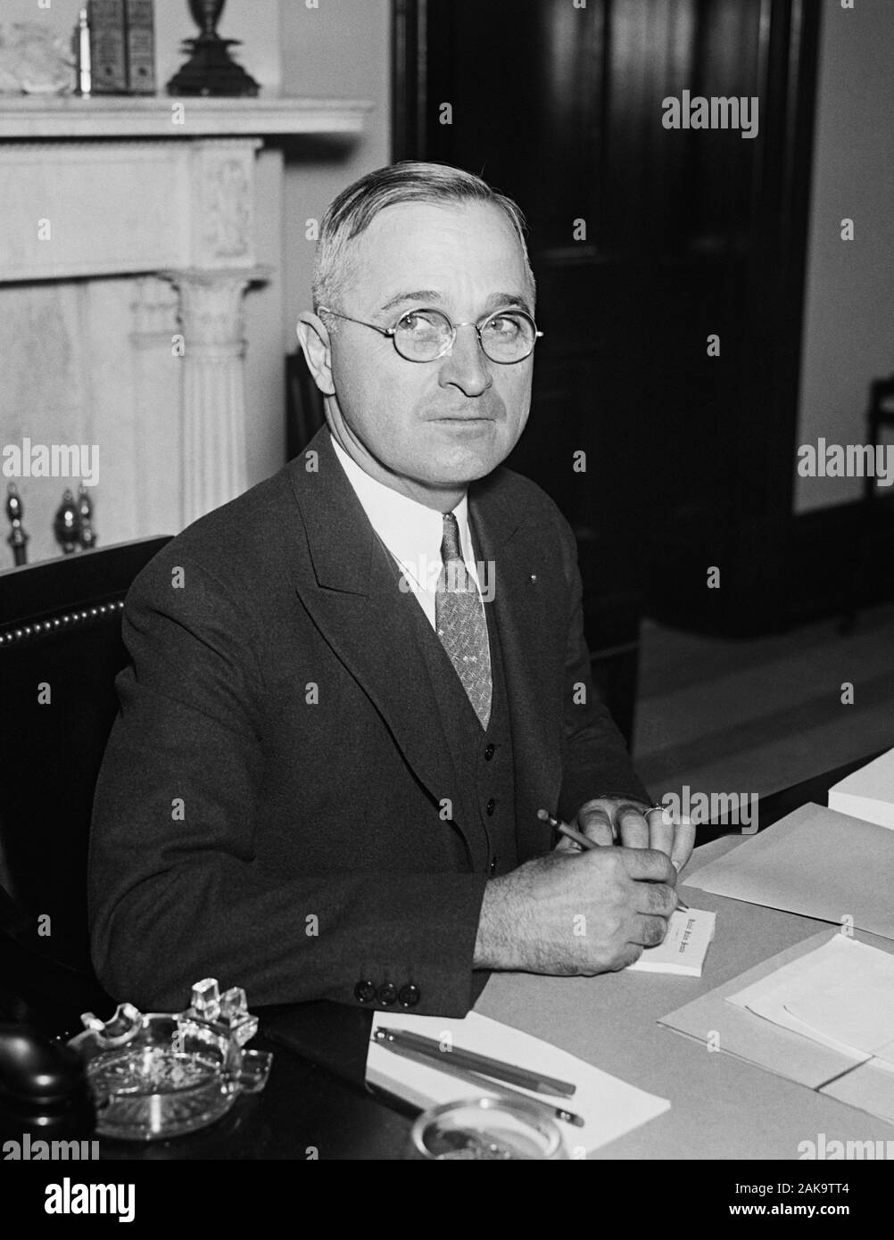 Vintage portrait photo of Missouri Senator - and future President - Harry S Truman. Photo circa 1935 by Harris & Ewing. Truman (1884 – 1972) would later become the 33rd US President (1945 – 1953). Stock Photo