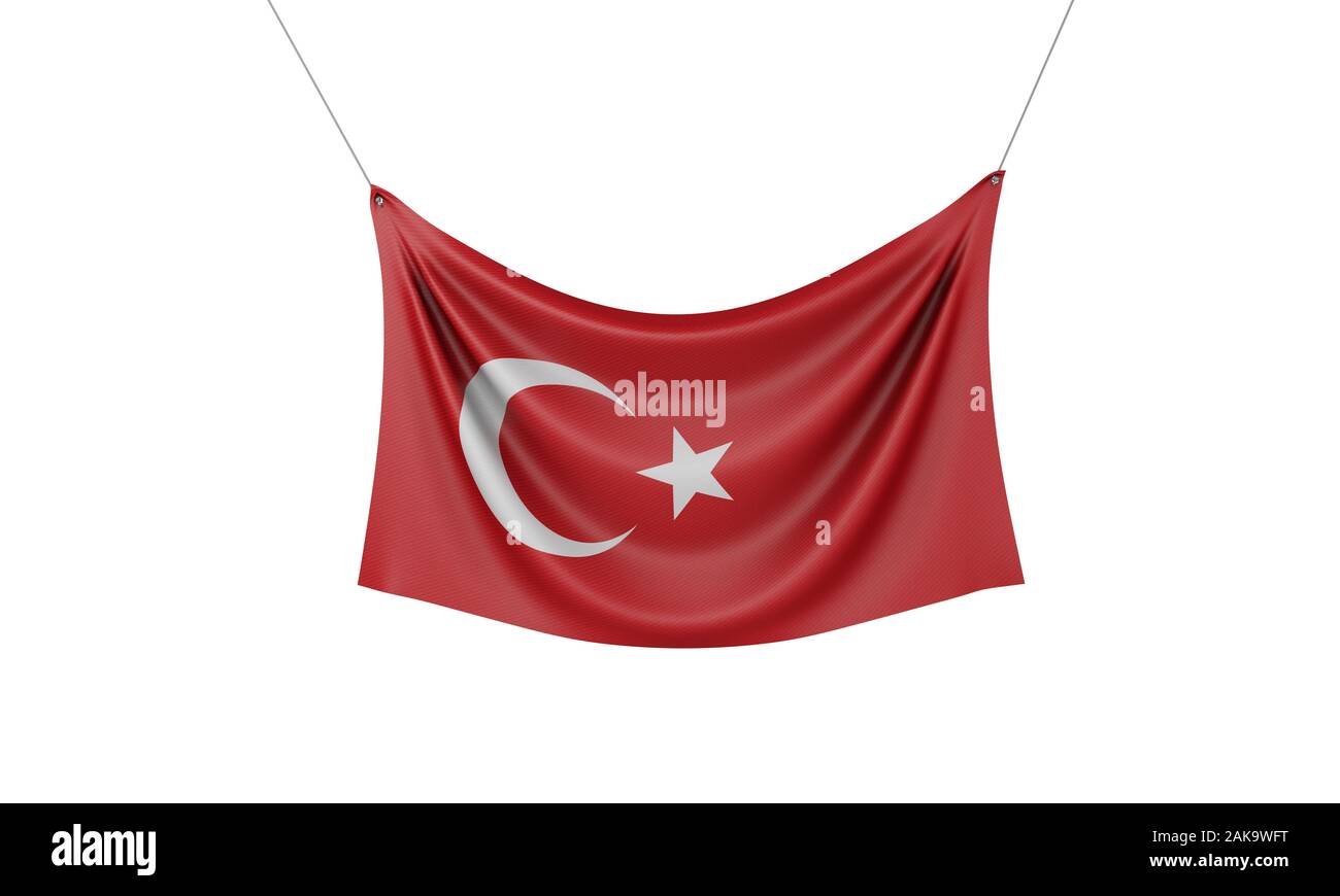 Turkey national flag hanging fabric banner. 3D Rendering Stock Photo