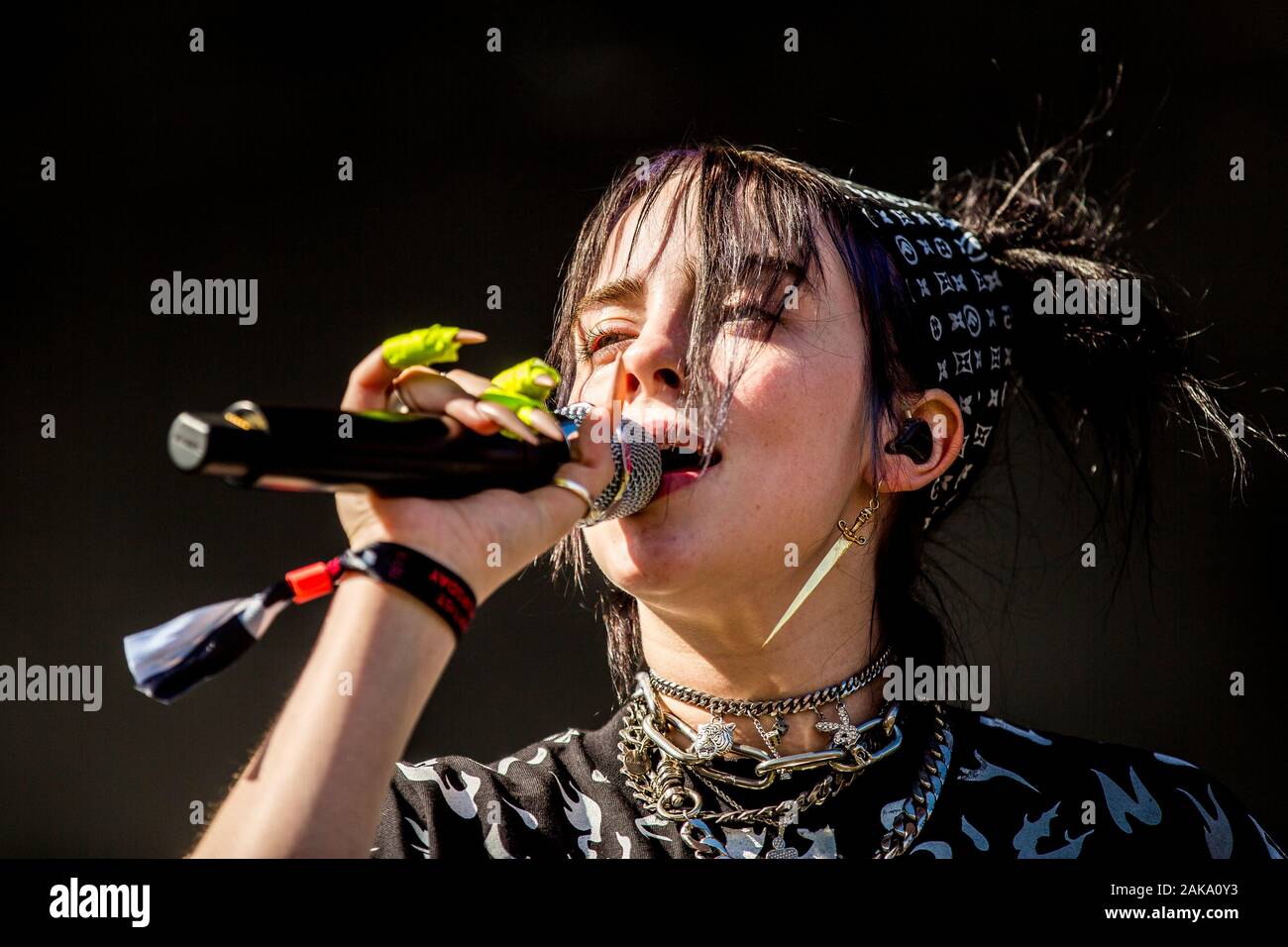 Odense, Denmark. 27th, June 2019. The American singer and songwriter Billie Eilish performs a live concert during the Danish music festival Tinderbox 2019 in Odense. (Photo credit: Gonzales Photo - Lasse Lagoni). Stock Photo