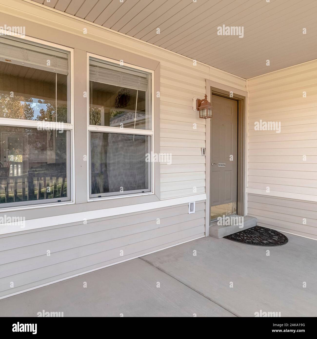 Square Covered entrance porch and door to a house Stock Photo Alamy