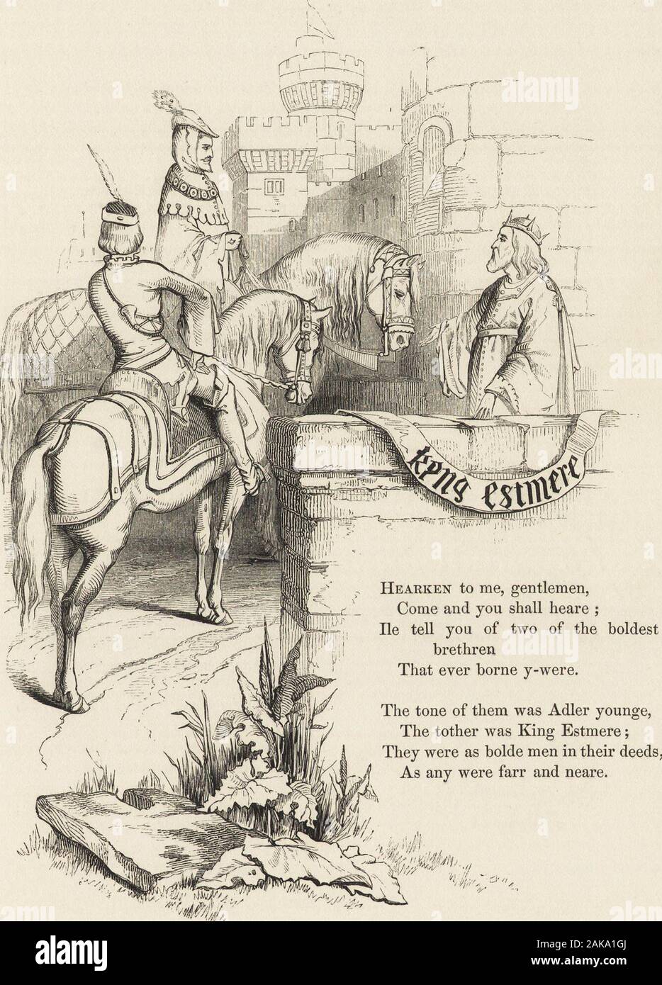 The book of British ballads . n the latter occur the followingpassages, which may be compared with the changes introduced into the several stanzas.Line 10., his brothers hall; line 46., The King his sonne of Spayn ; line 202., to stable his steede. These are the only alterations of the slightest importance thatDr. Percy points out. They can scarcely be considered as the only ones to which theballad was subjected ; if they had been, it would not have been necessary for theDoctor to have pleaded guilty to having taken some liberties with the tale. Our copyof the Poem is printed from the fourth e Stock Photo