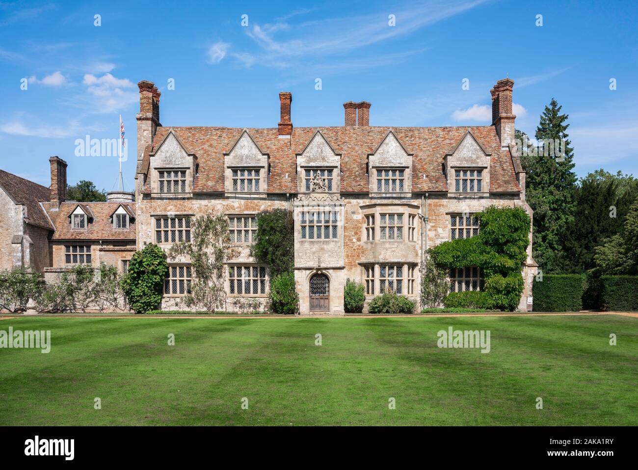 Anglesey Abbey, view of the south front of Anglesey Abbey, a 17th century country house in the village of Lode, Cambridgeshire, England, UK. Stock Photo