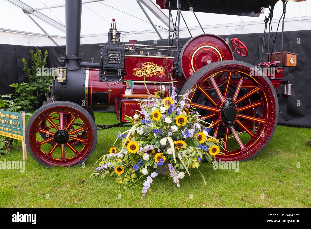 Flower Steam Engine Floral display beside a traction engine at the 2019 Shrewsbury Flower ...