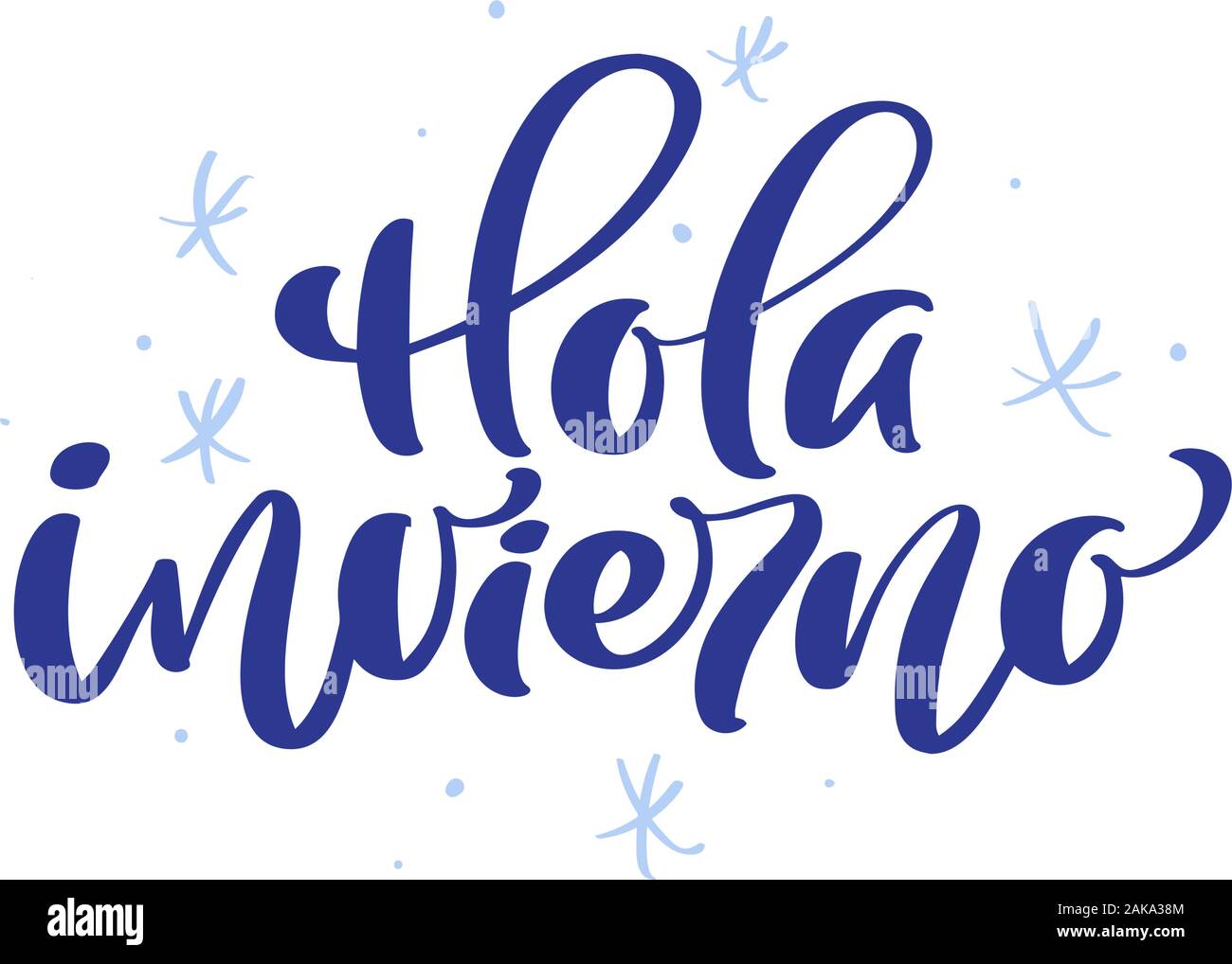 Hola, invierno hello, winter in spanish, hand drawn lettering latin quote isolated on the white background. Fun brush ink inscription for greeting Stock Vector