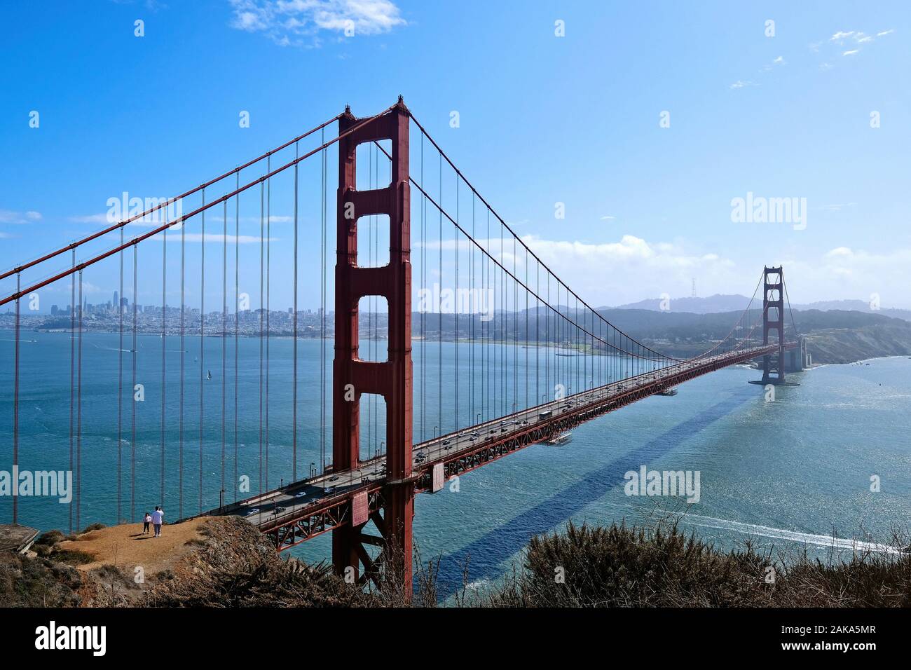 View of the Golden Gate Bridge and downtown from the Battery Spencer