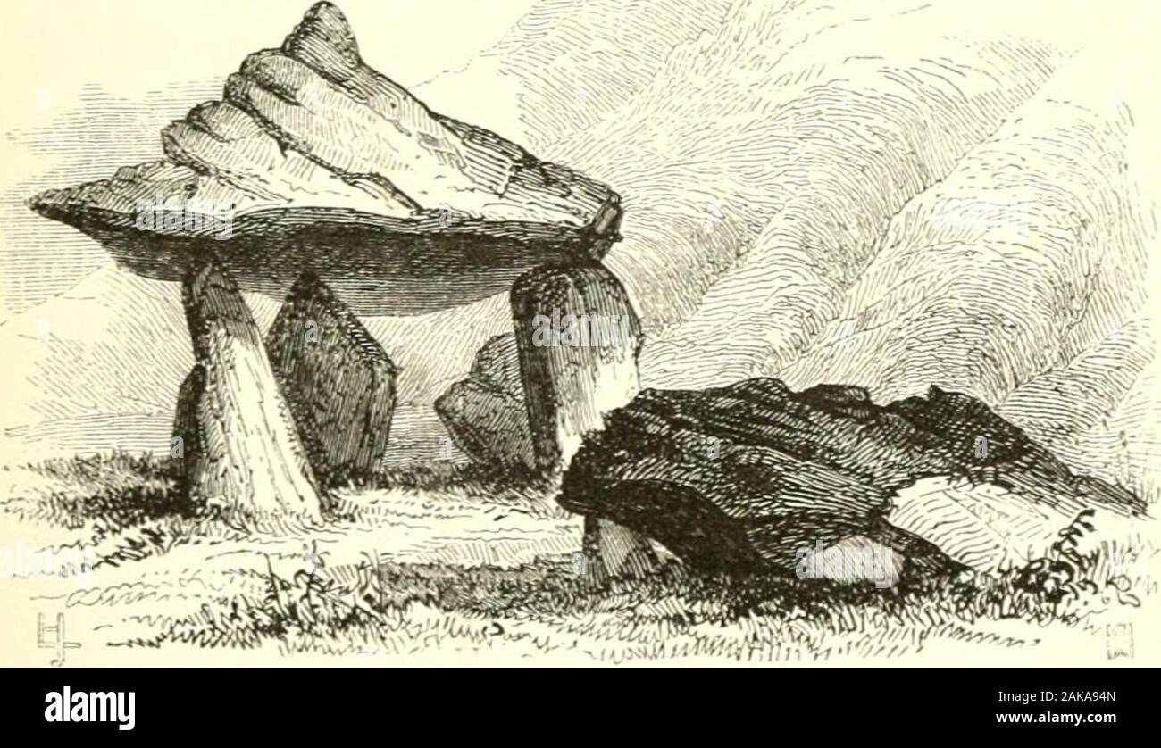 An archaelogical index to remains of antiquity of the Celtic, Romano-British, and Anglo-Saxon periods . d, and that the Celtic Britons ^ Borlase informs us that, in his time, it was supposed that rlieiunatic persons were cured by ciawling through this stone, a ceremony once very common in England, and frequently denounced by the Anglo-Saxon laws. 10 Eanseys Portugal Illustrated, p. 514. ^^ Bell. Gall. lib. vi. DOLMENS, TRILITIIS, AND CROMLECHS. 29 followed the older method of interment; but,as before noticed,^ this is not shewn by theexamination of tumuli of each description. In plate i. figur Stock Photo