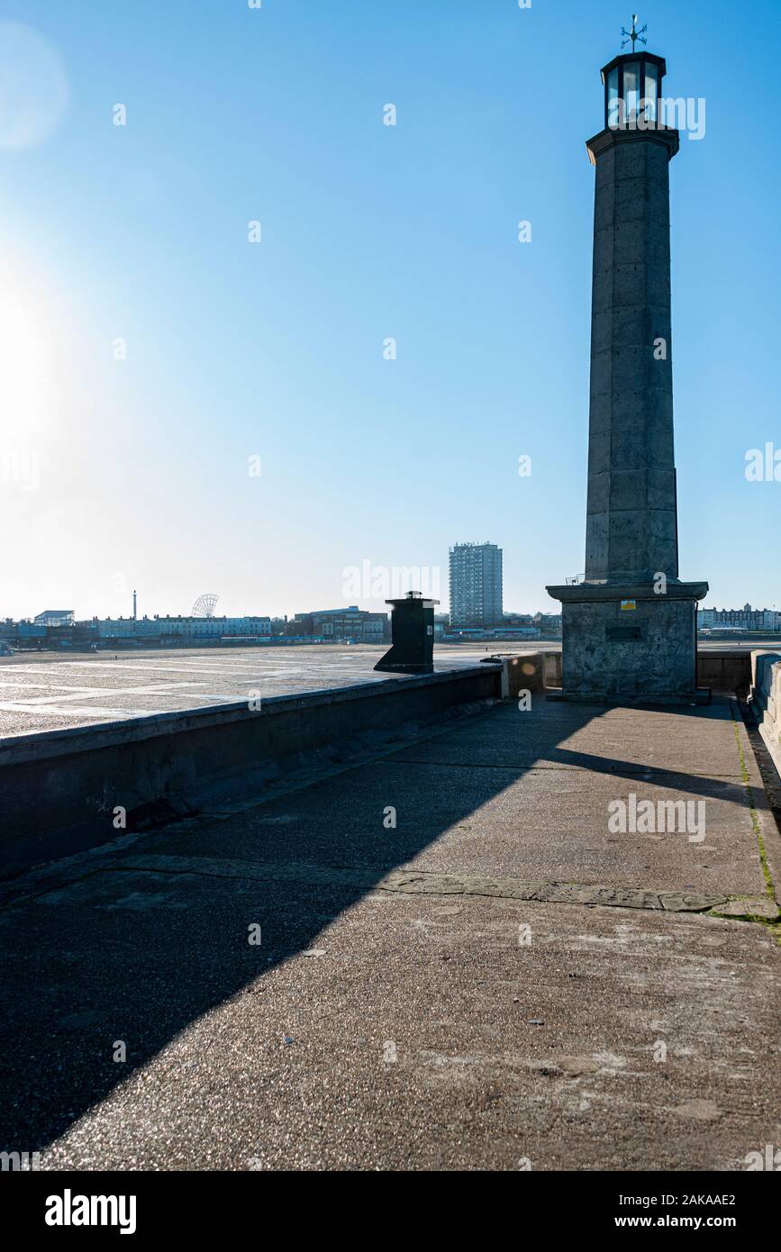 Lighthouse at the end of the harbour wall, Margate, Kent, UK. Stock Photo