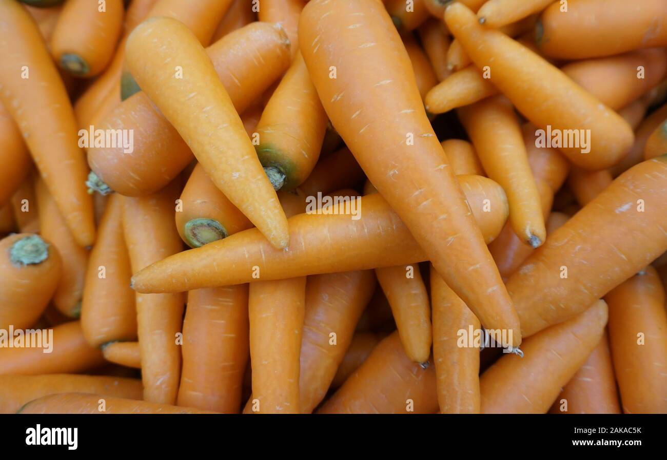 fresh orange carrots without many tops Stock Photo