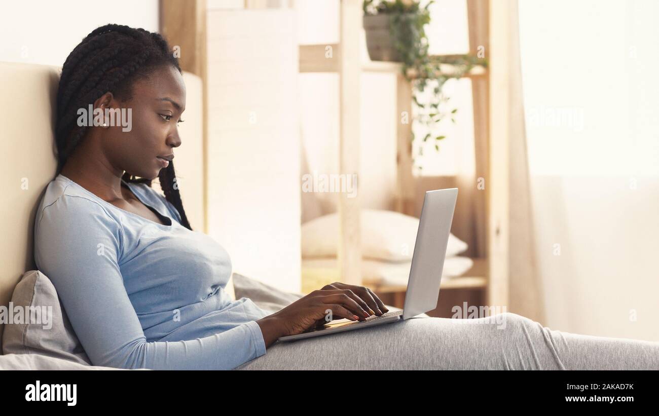 Freelance Career. African American Girl Using Laptop Working Sitting In ...