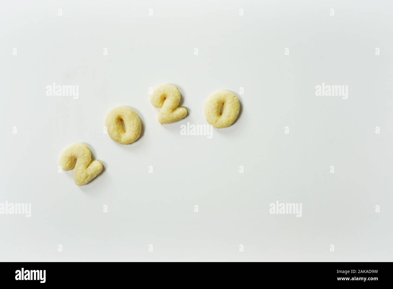 New year 2020 sugar cookies isolated on white with copy space Stock Photo