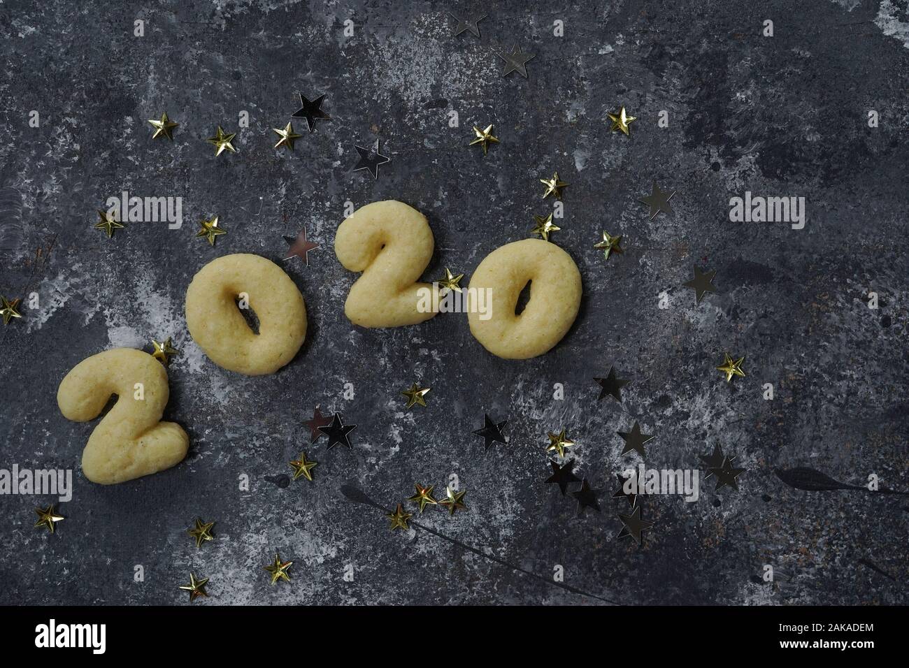 New year cookies background in 2020 shape Stock Photo