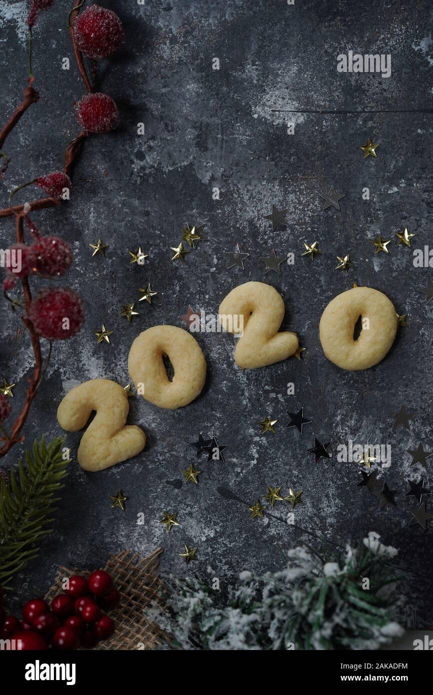 New year cookies background in 2020 shape Stock Photo