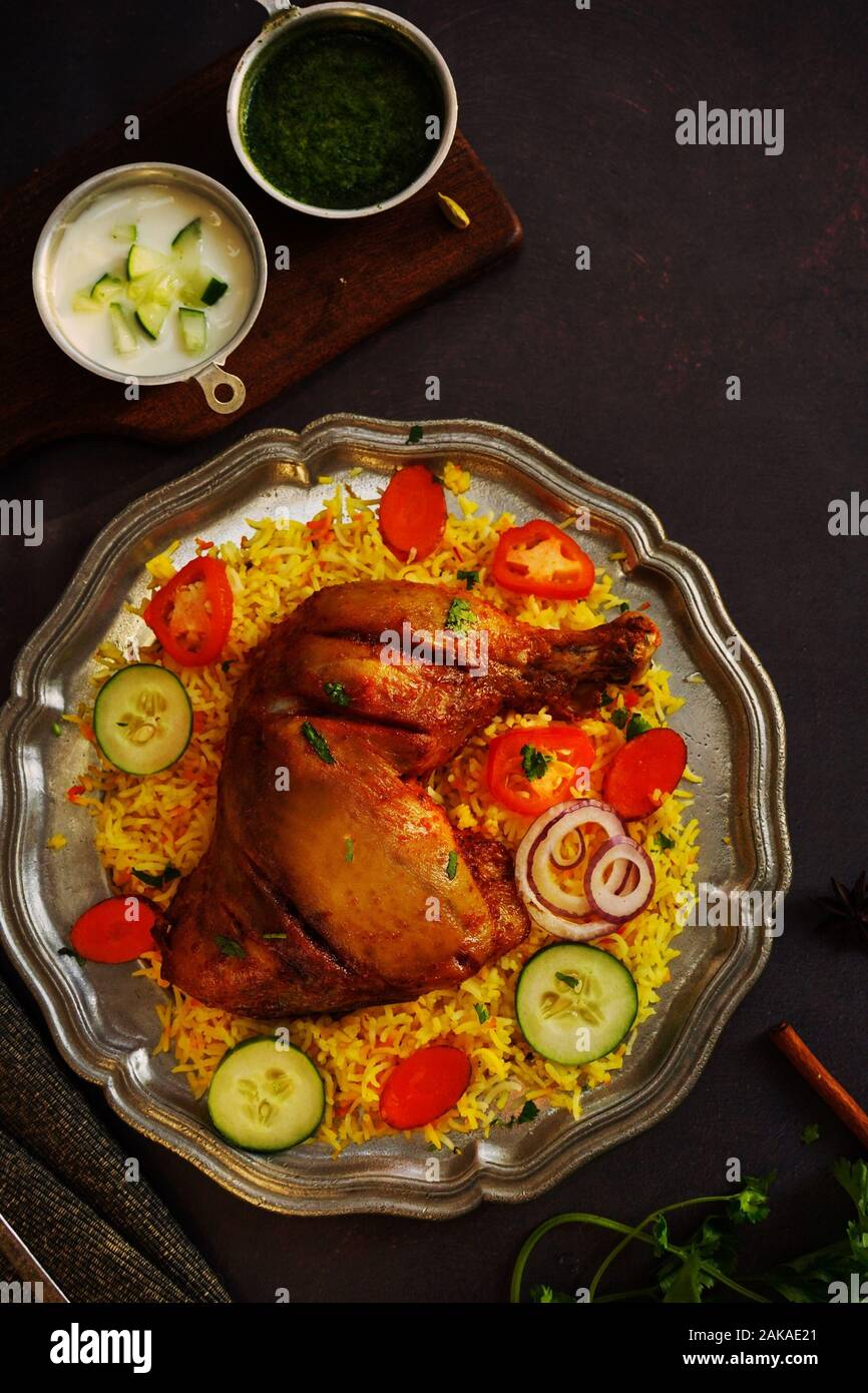 Chicken Kabsa/ kuzhi Mandhi or Mandi Biryani served with yogurt mint ...