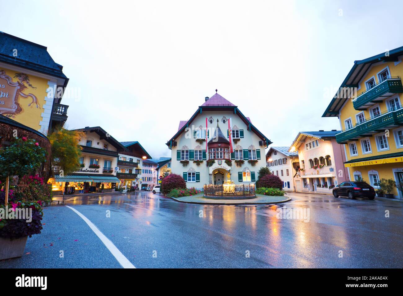 The city hall in St. Gilgen, the city is a village by the Wolfgangsee ...