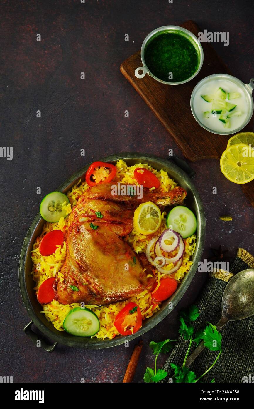 Premium Photo  Close up of chicken mandi rice dish