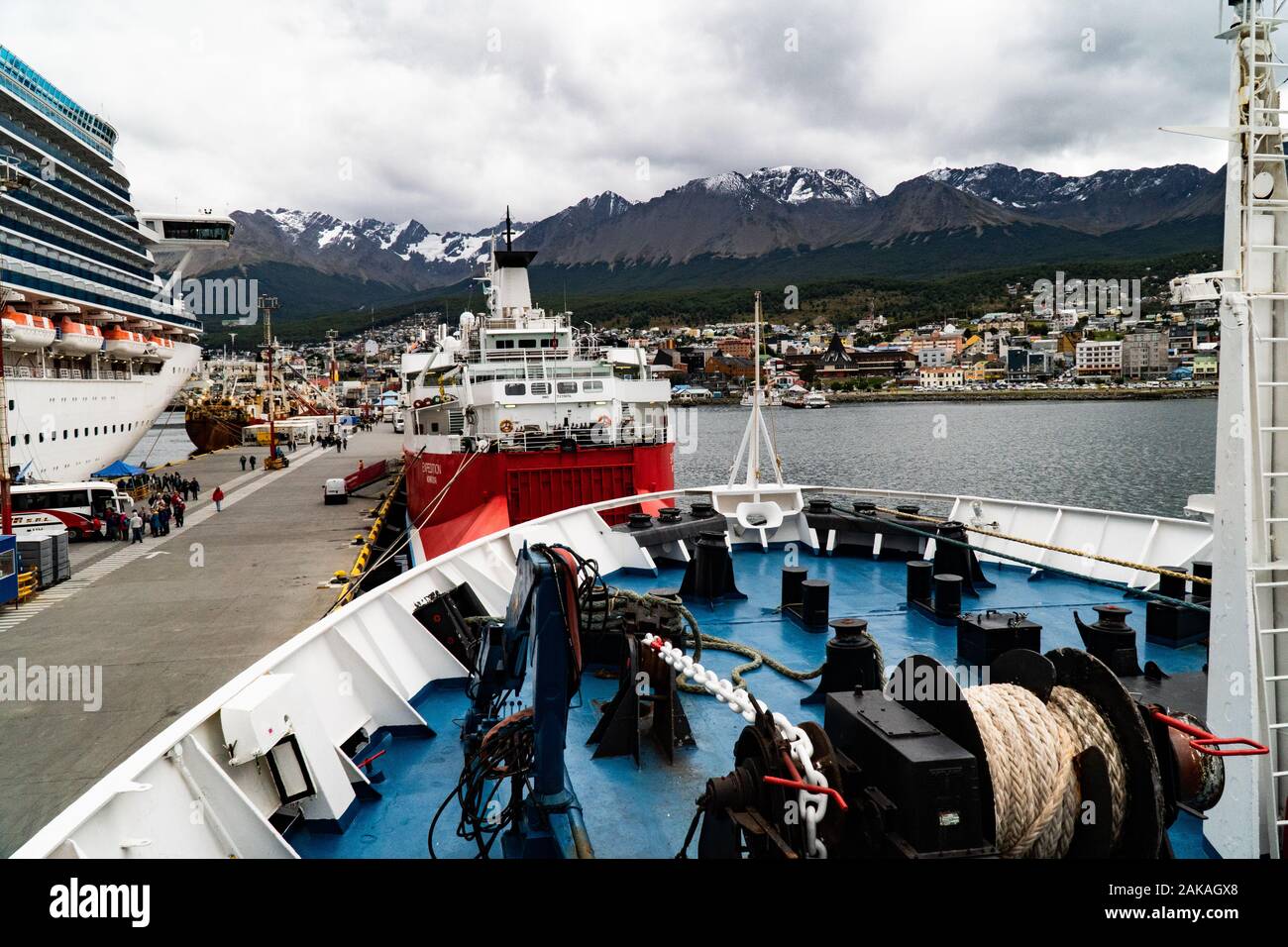 Tourist ship before departing for Antarctica The city of Ushuaia - Argentina Stock Photo