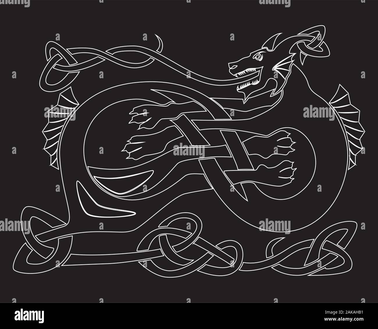 Sea dragon outline nordic culture pattern Stock Vector