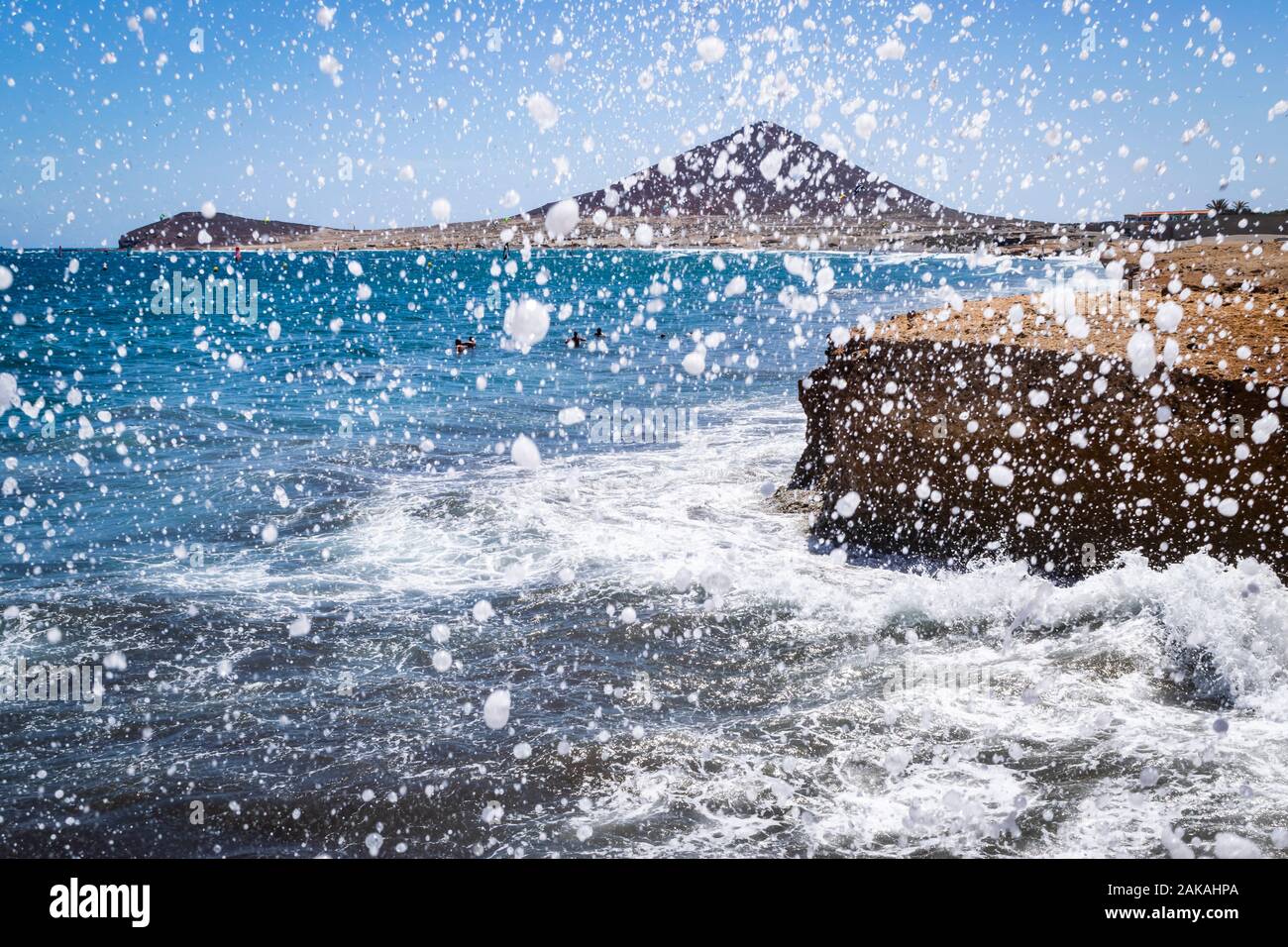 Ocean splash on the rocks in Tenerife Stock Photo