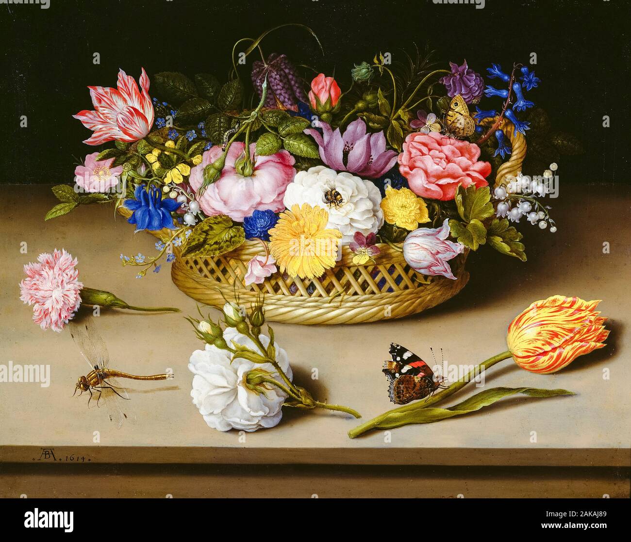 Ambrosius Bosschaert, Flower Still Life, painting, 1614 Stock Photo