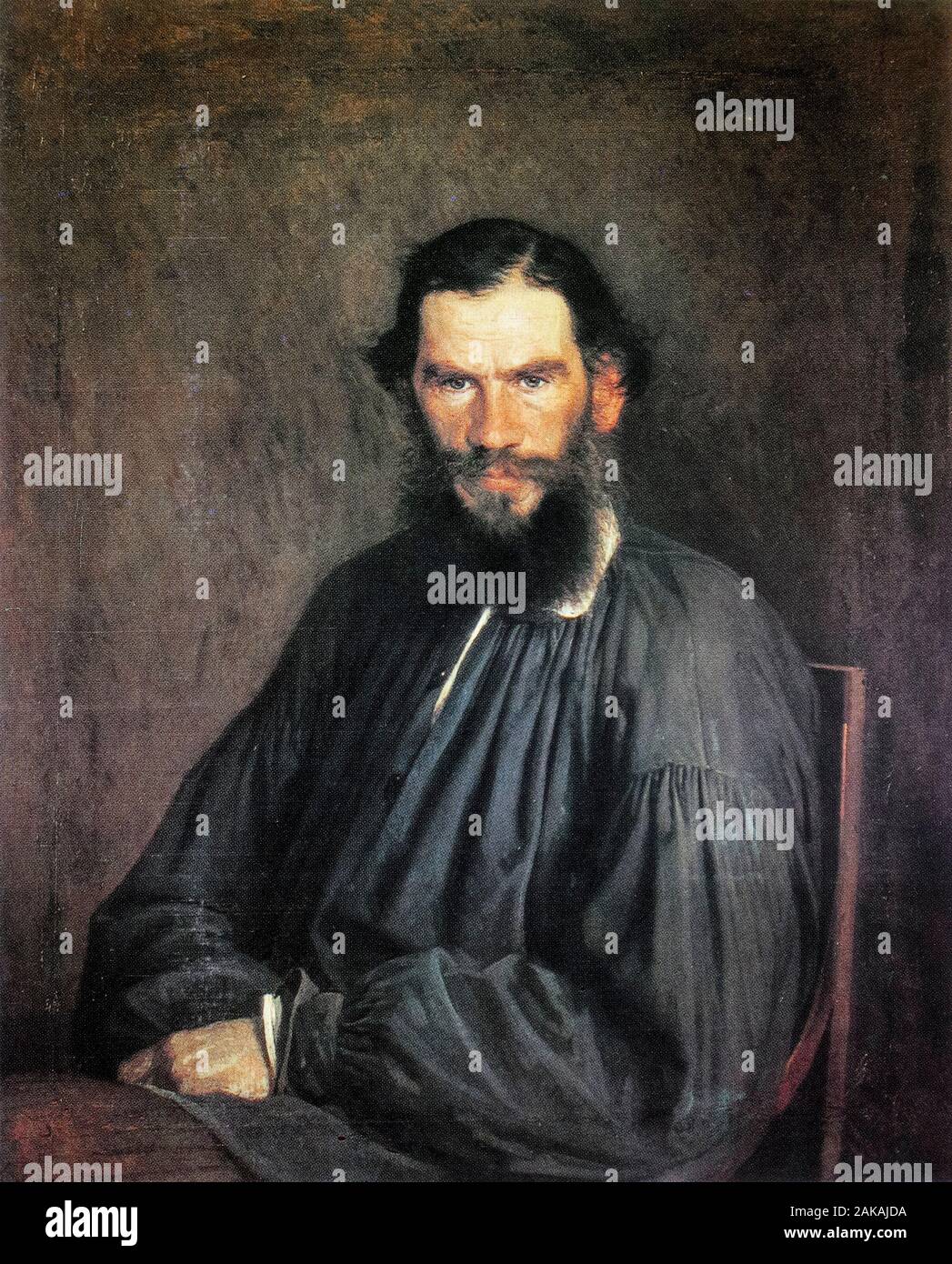 Leo Tolstoy (1828-1910), portrait painting by Ivan Kramskoi, 1873 Stock Photo