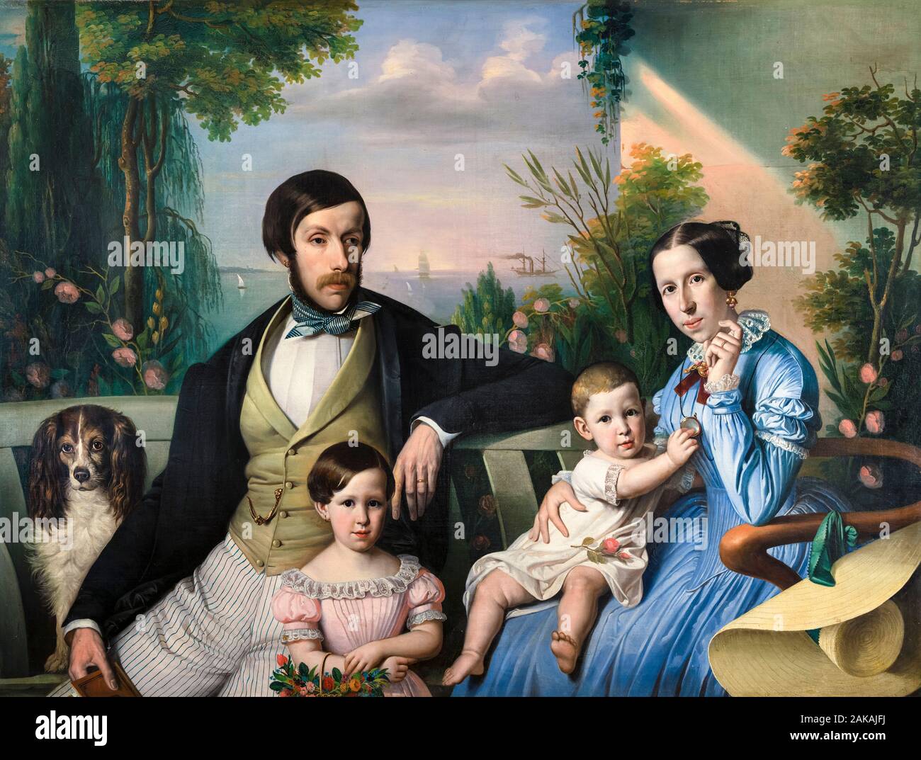 Giuseppe Tominz, Pietro Stanislao Parisi with family, painting, 1849 Stock Photo