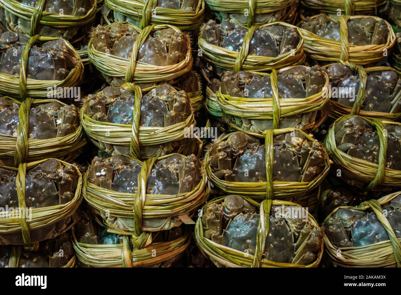 Hairy crabs for sale on seafood market, Hongkong Stock Photo