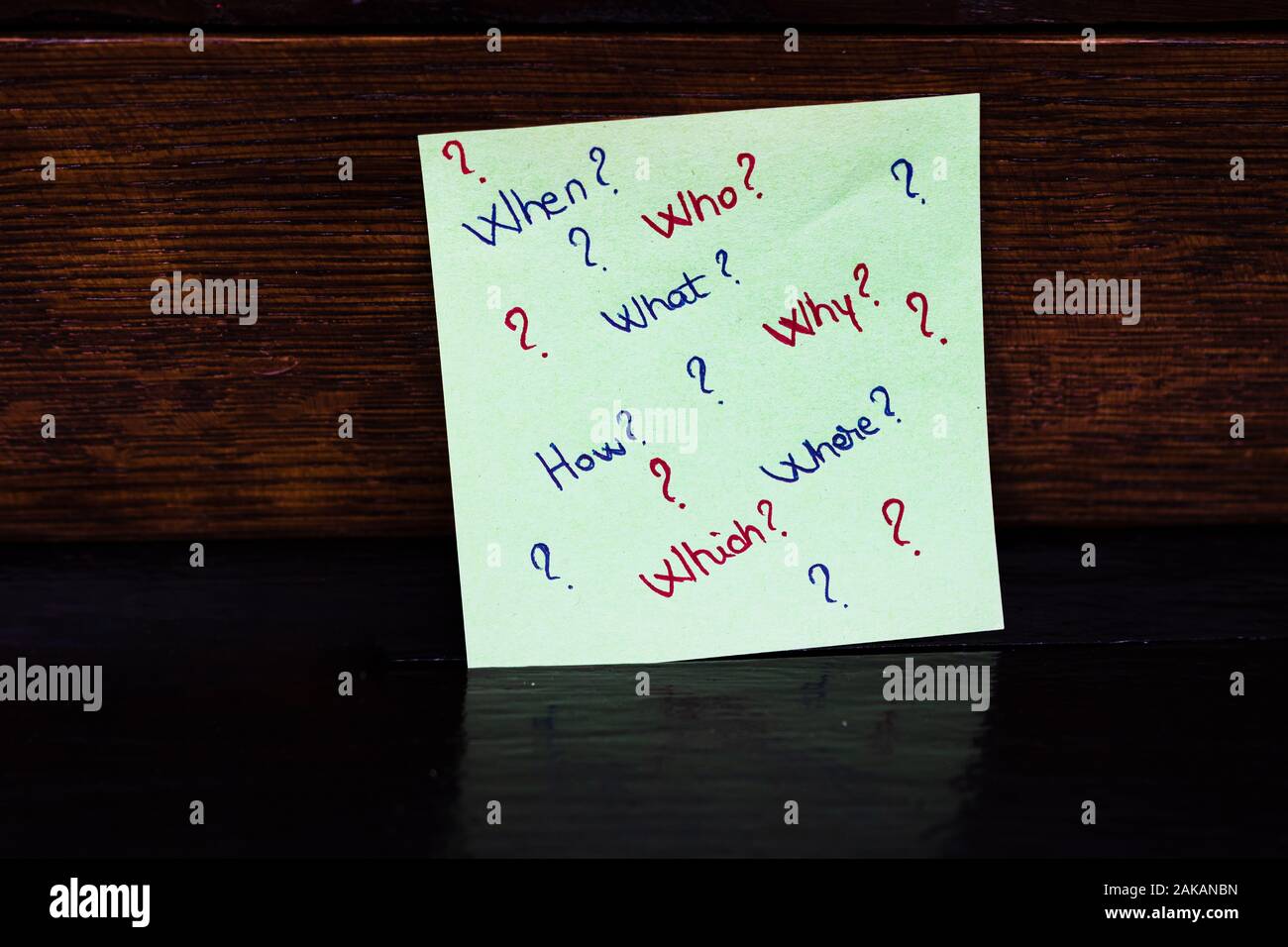 Text with different types of questions in English and question marks on