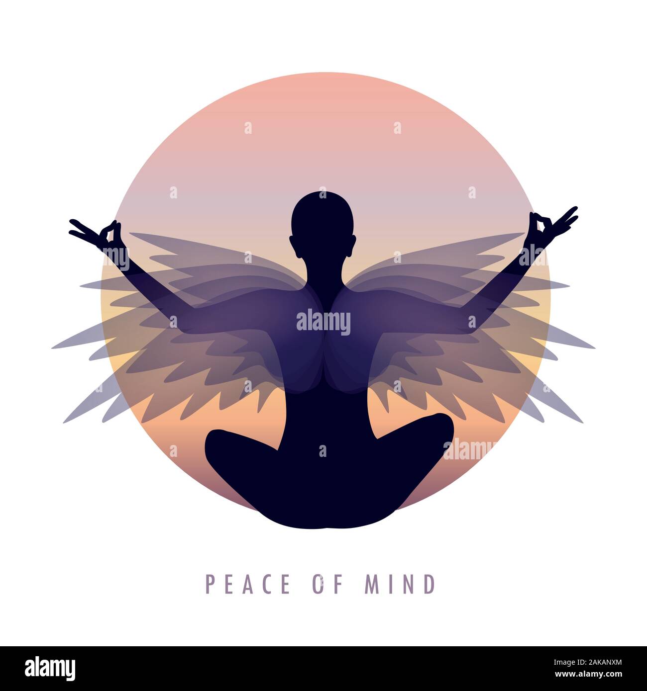 peace of mind person in meditation pose with wings vector illustration EPS10 Stock Vector