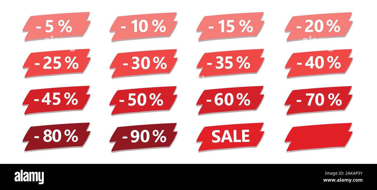 set of red discount sale label isolated on white vector illustration