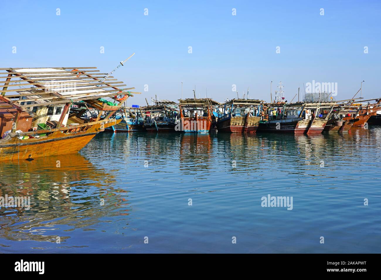 AL KHOR, QATAR 12 DEC 2019 View of the fishing port with traditional