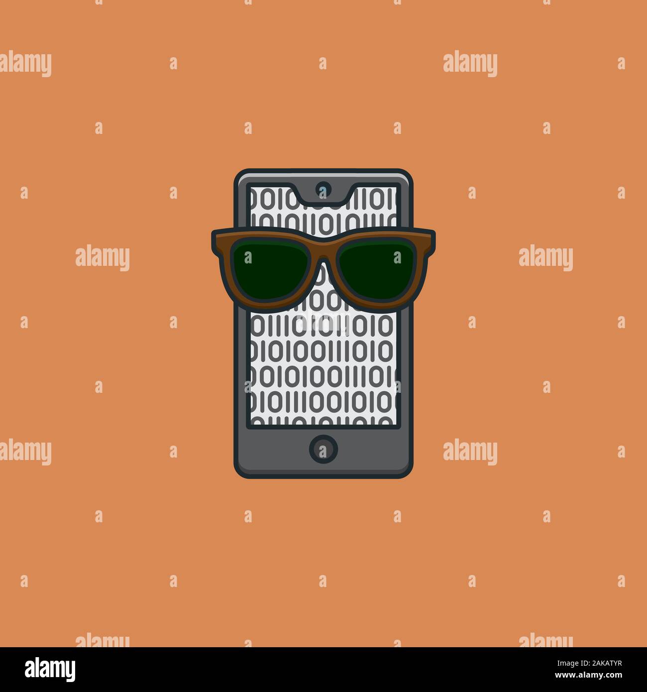 Smartphone with sunglasses vector illustration for Data Privacy Day on January 28. Encryption and security color symbol. Stock Vector