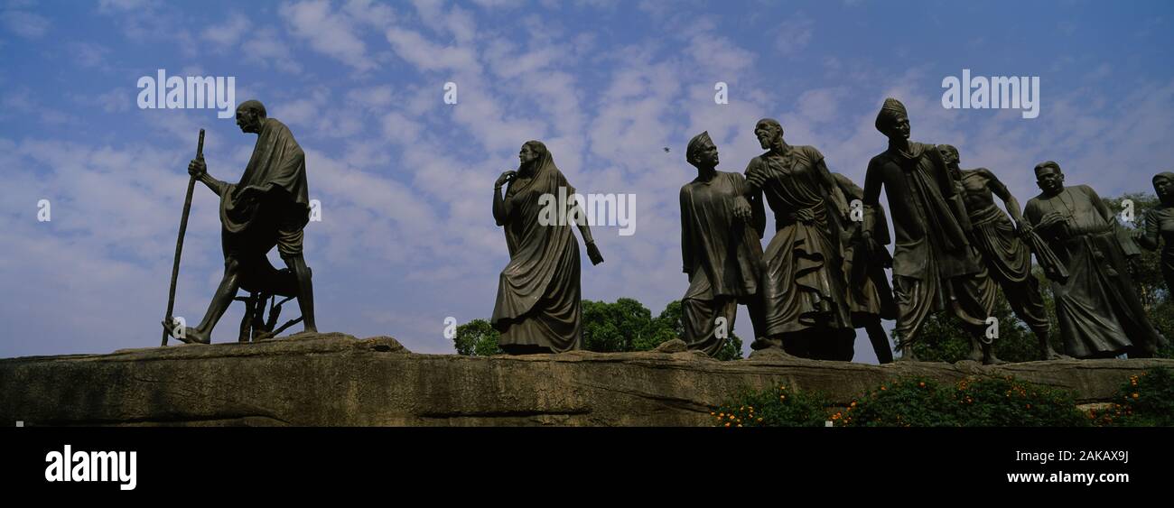 Low angle view of statues symbolizing historic Indian protest against the salt tax act imposed by British government, Salt Satyagraha, New Delhi, India Stock Photo