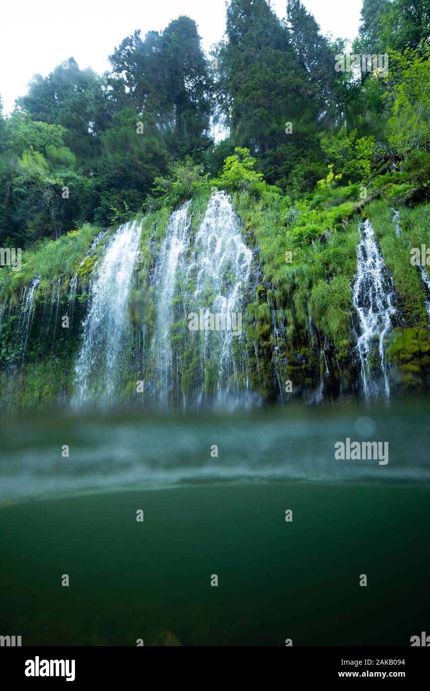 Mossbrae Falls flowing into Sacramento River, Dunsmuir, California, USA