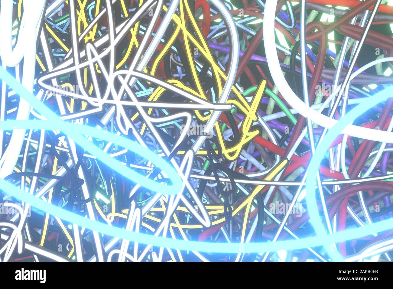 Messy Texture Renders Neon grow lights, messy colorful string. For graphic design, catalog ...