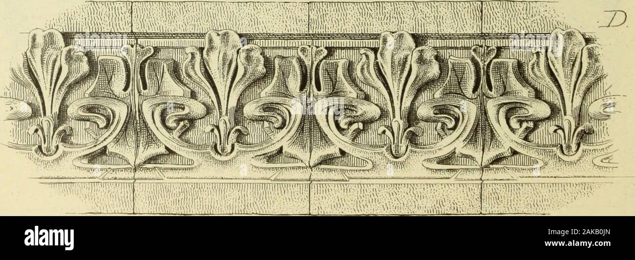 Materials and documents of architecture and sculpture : classified alphabetically . A. B.etC. frises en Chryso-Cérame f P/ITES DE VERRES INDUSTRIELLES, . PROCEDES &lt;JONKERQOUW). J). FRISE £N QRÈS flambé . Afjij?oM JMÀi er ÇUERINE/W . Stock Photo