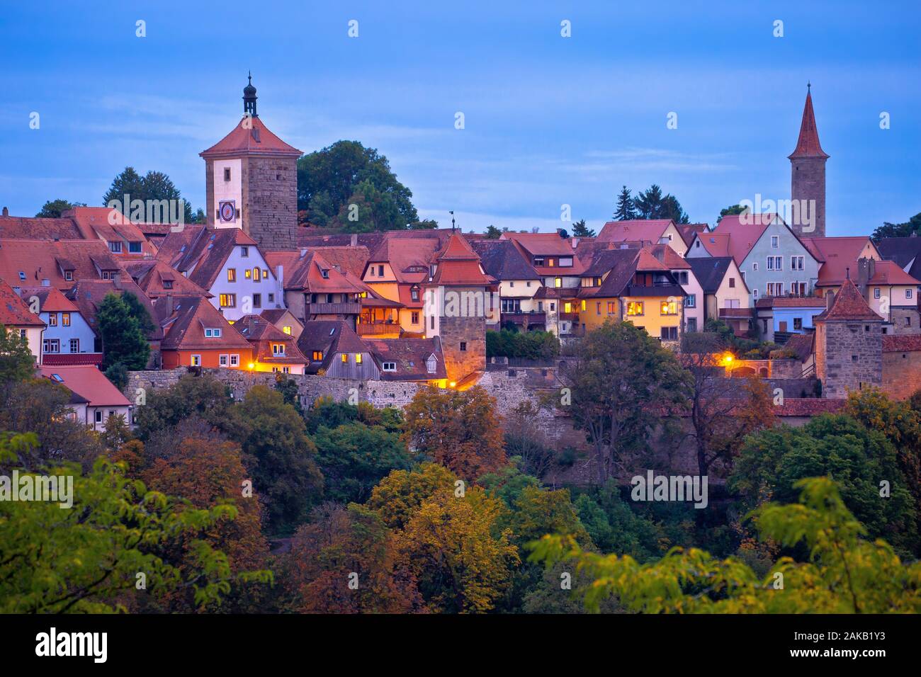 Rothenburg ob der Tauber. Historic town of Rothenburg ob der Tauber evening landmarks view, Romantic road of Bavaria region of Germany Stock Photo