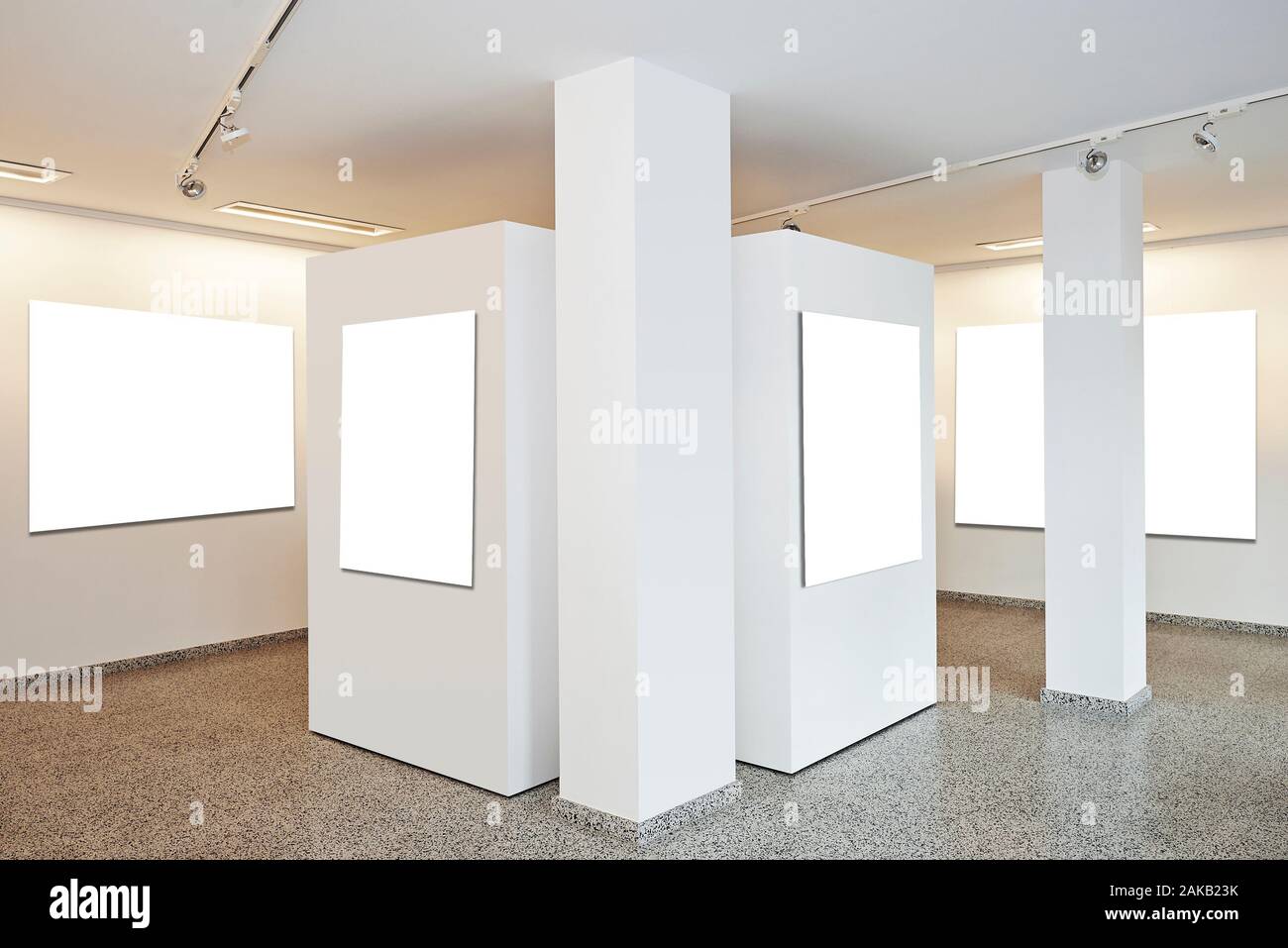 Exhibition gallery, wall mounted art with museum style lighting, Blank
